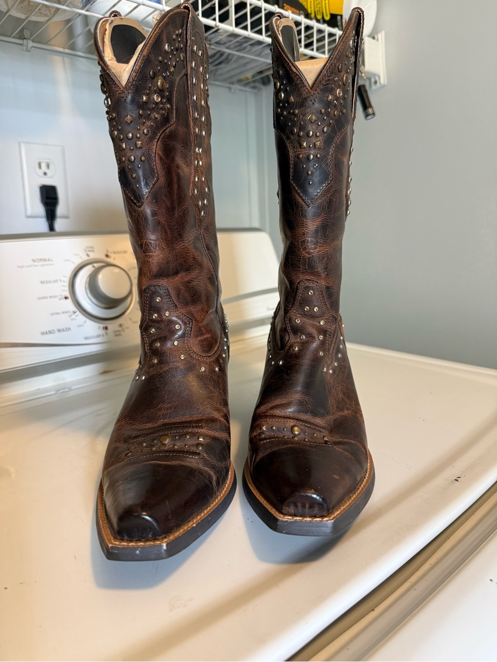 Brown Studded Leather Cowboy Boots